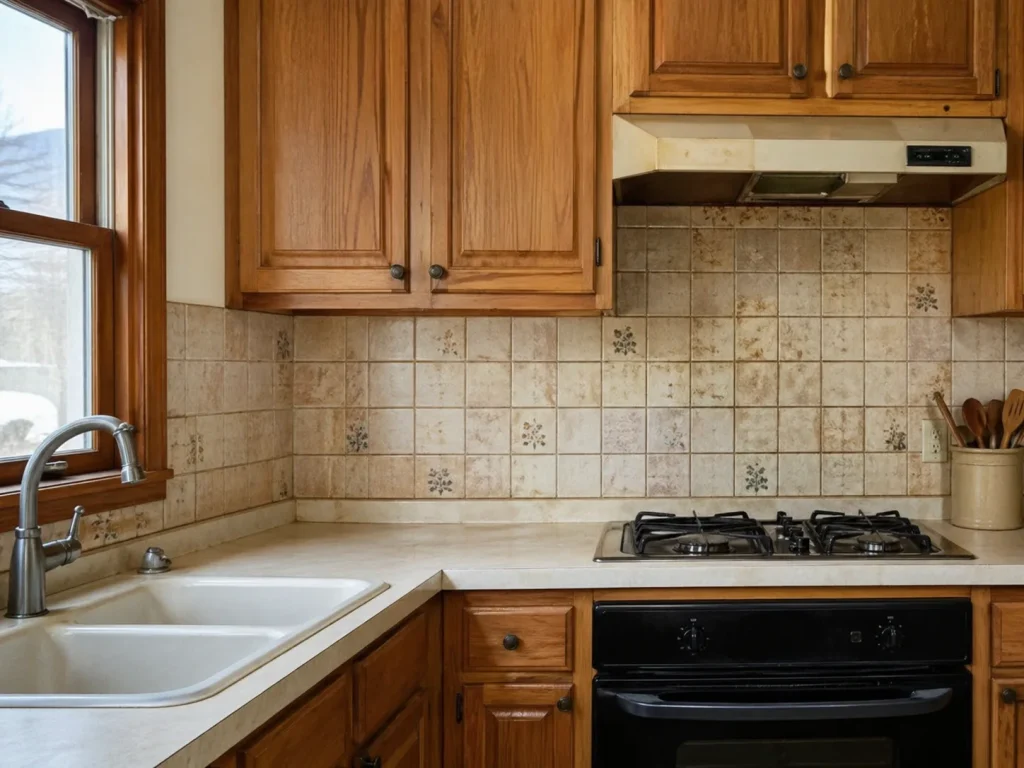 Dim Cambridge kitchen with soft shadows on the counters, sink, and cooking area showing the need for better kitchen lighting.