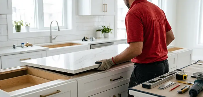 Installing kitchen countertops Cambridge with precise fitting, modern surfaces, and improved kitchen workspace design.