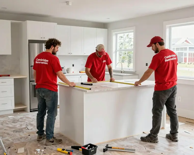 Kitchen renovation experts Cambridge working on cabinetry and remodeling upgrades inside a residential kitchen.